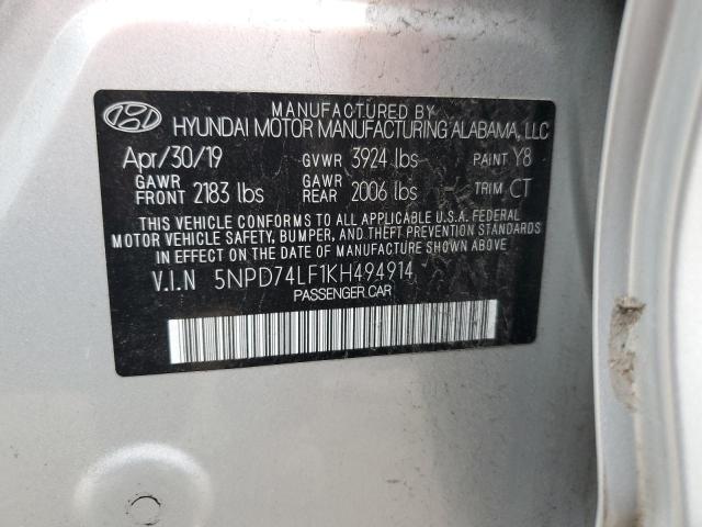 5NPD74LF1KH494914 - 2019 HYUNDAI ELANTRA SE SILVER photo 12