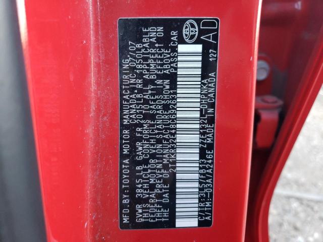 2T1KR32E48C692631 - 2008 TOYOTA COROLLA MA XR RED photo 12