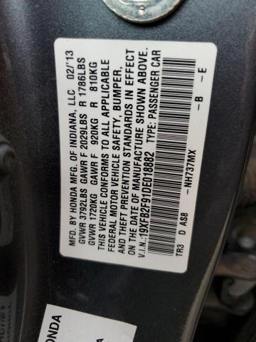 19XFB2F91DE018882 - 2013 HONDA CIVIC EXL ნაცრისფერი ფოტო 12