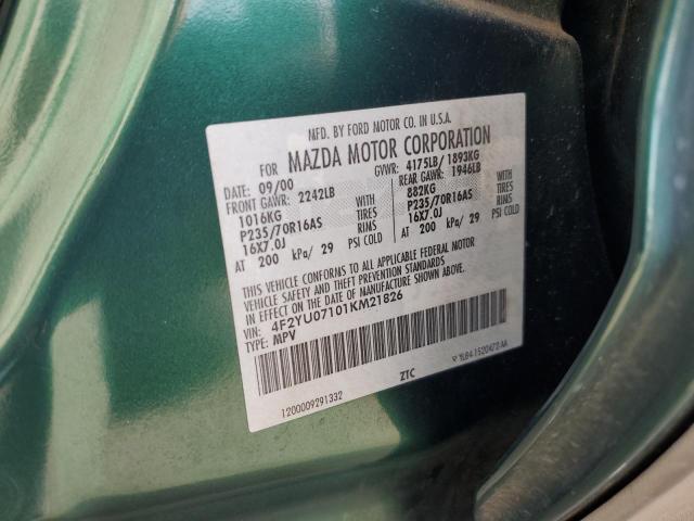 4F2YU07101KM21826 - 2001 MAZDA TRIBUTE DX 绿色 照片 13