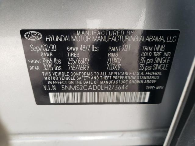 5NMS2CAD0LH273644 - 2020 HYUNDAI SANTA FE SE SILVER photo 13