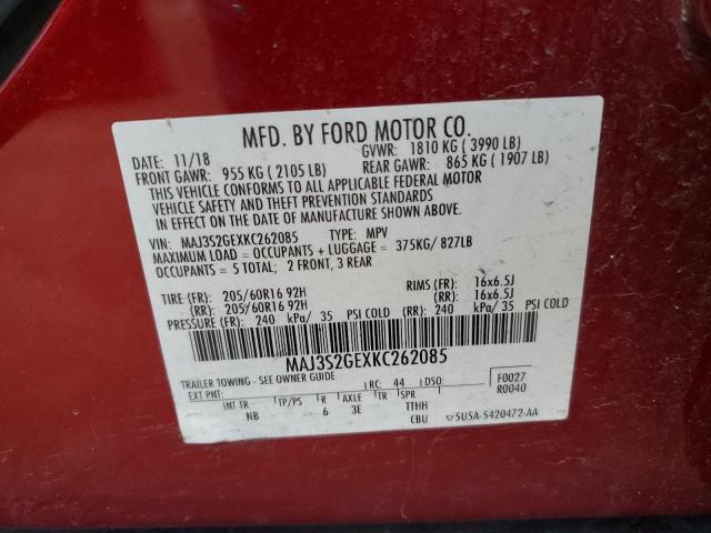 MAJ3S2GEXKC262085 - 2019 FORD ECOSPORT SE RED photo 13