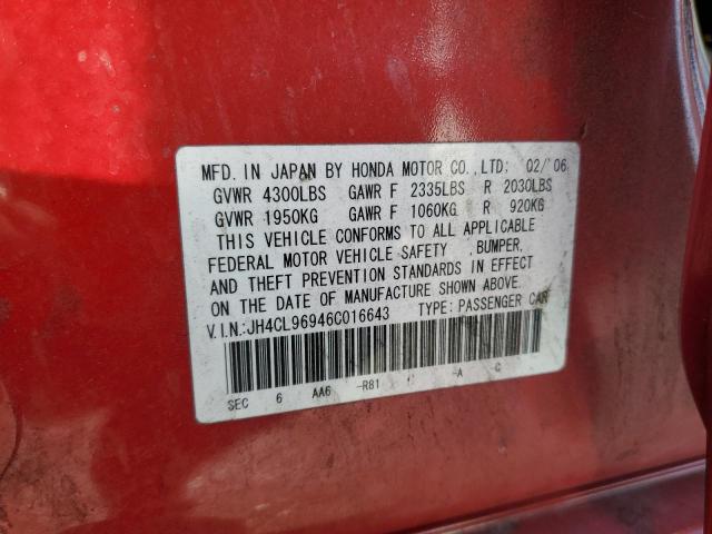 JH4CL96946C016643 - 2006 ACURA TSX RED photo 12