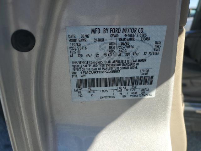 1FMCU93128KA45883 - 2008 FORD ESCAPE XLT SILVER photo 12