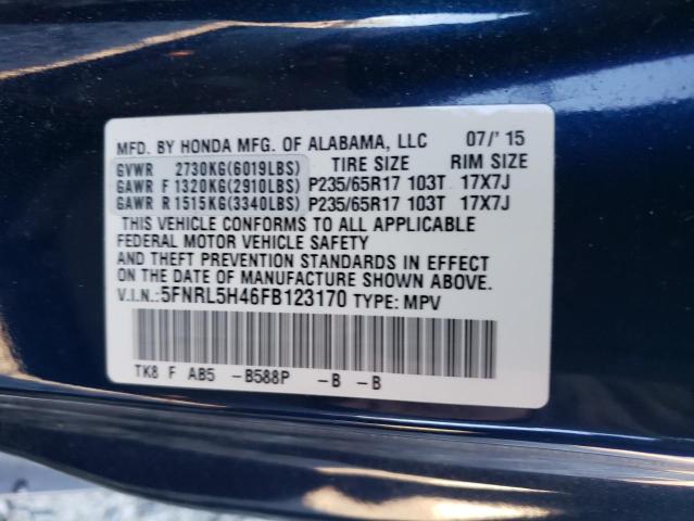 5FNRL5H46FB123170 - 2015 HONDA ODYSSEY EX BLUE photo 13