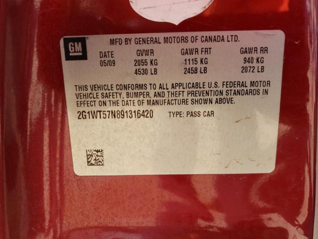 2G1WT57N891316420 - 2009 CHEVROLET IMPALA 1LT BURGUNDY photo 12