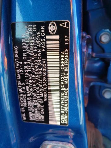 VNKKTUD32FA033541 - 2015 TOYOTA YARIS BLUE photo 12