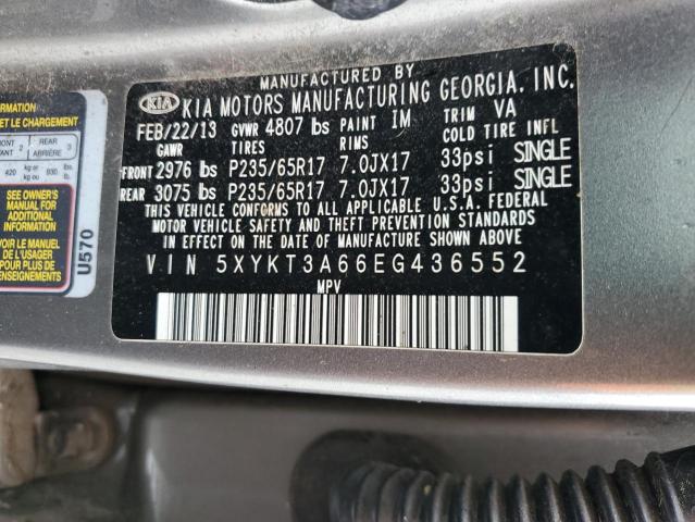 5XYKT3A66EG436552 - 2014 KIA SORENTO LX GRAY photo 13