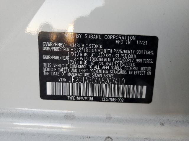 JF2GTABC4N8207410 - 2022 SUBARU CROSSTREK WHITE photo 13