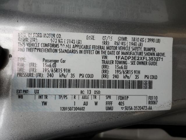 1FADP3E2XFL353271 - 2015 FORD FOCUS S SILVER photo 12