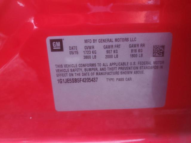 1G1JE5SB5F4205437 - 2015 CHEVROLET SONIC LTZ RED photo 12