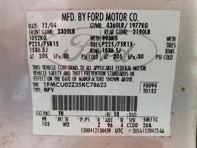 1FMCU02Z35KC78623 - 2005 FORD ESCAPE XLS GRAY photo 13