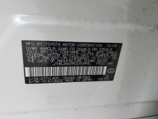 JTHBJ46G992293995 - 2009 LEXUS ES 350 WHITE photo 12