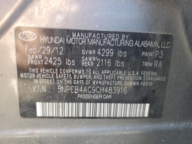 5NPEB4AC9CH483916 - 2012 HYUNDAI SONATA GLS SILVER photo 12