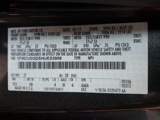 1FMCU0GD5HUE53959 - 2017 FORD ESCAPE SE GRAY photo 13