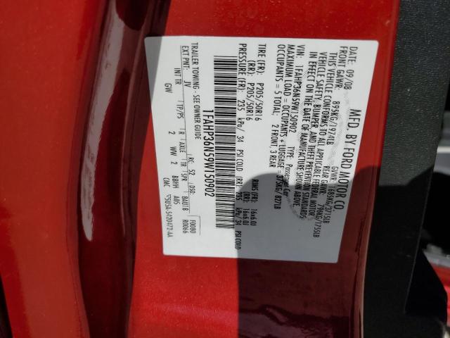 1FAHP36N59W150902 - 2009 FORD FOCUS SES RED photo 12