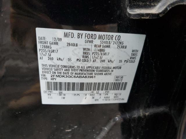 2FMDK3GC6ABA83961 - 2010 FORD EDGE SE BLACK photo 12