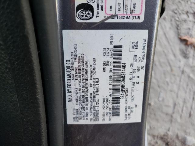 3FAHP0HG0AR344404 - 2010 FORD FUSION SE GRAY photo 12