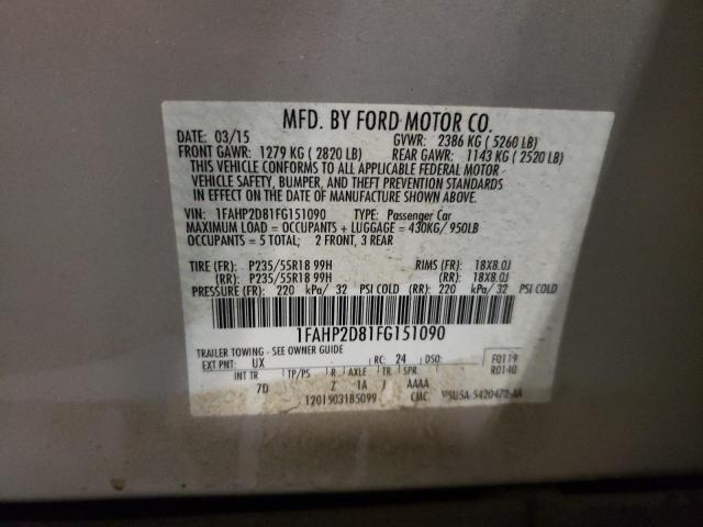 1FAHP2D81FG151090 - 2015 FORD TAURUS SE SILVER photo 12