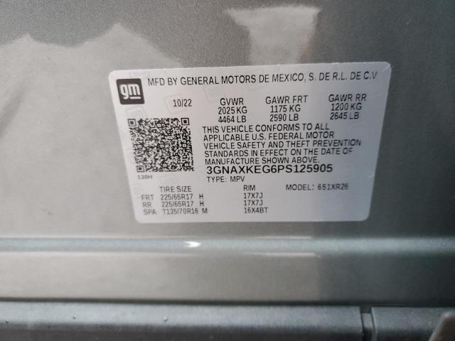 3GNAXKEG6PS125905 - 2023 CHEVROLET EQUINOX LT SILVER photo 12