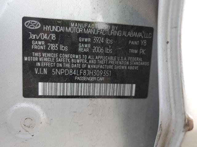 5NPD84LF8JH309351 - 2018 HYUNDAI ELANTRA SEL SILVER photo 12