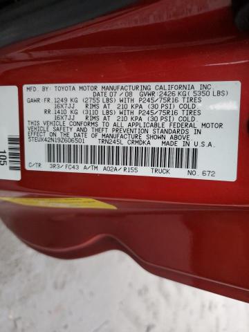 5TEUX42N19Z606501 - 2009 TOYOTA TACOMA ACCESS CAB წითელი ფოტო 12