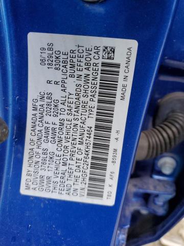 2HGFC2F64KH574464 - 2019 HONDA CIVIC LX BLUE photo 12