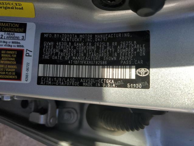 4T1BF1FKXHU782586 - 2017 TOYOTA CAMRY LE SILVER photo 12