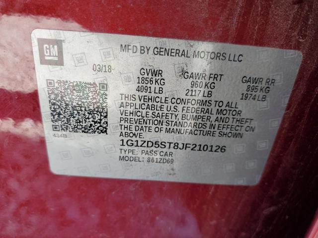 1G1ZD5ST8JF210126 - 2018 CHEVROLET MALIBU LT RED photo 12