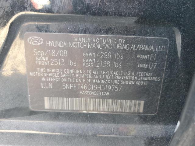 5NPET46C19H519757 - 2009 HYUNDAI SONATA GLS BLACK photo 12