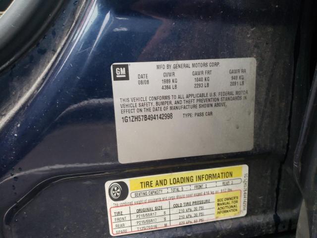 1G1ZH57B494142998 - 2009 CHEVROLET MALIBU 1LT BLUE photo 12