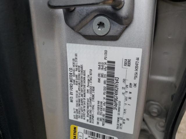 3FA6P0G74HR397643 - 2017 FORD FUSION S SILVER photo 12