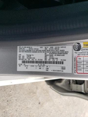 3FADP4AJ5KM160280 - 2019 FORD FIESTA S SILVER photo 12