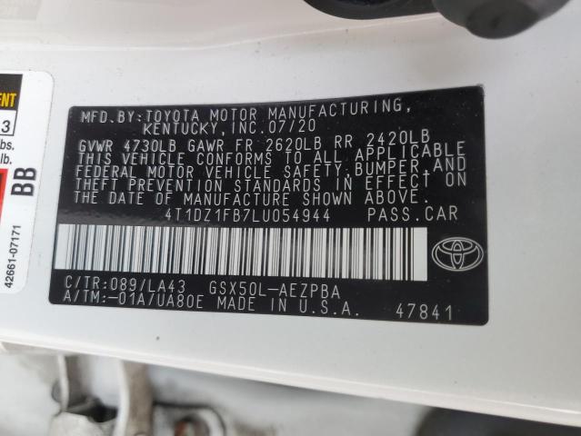 4T1DZ1FB7LU054944 - 2020 TOYOTA AVALON LIMITED WHITE photo 13