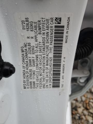 2HGFC2F62LH531825 - 2020 HONDA CIVIC LX WHITE photo 12