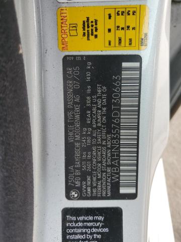 WBAHN83576DT30663 - 2006 BMW 750 LI SILVER photo 13