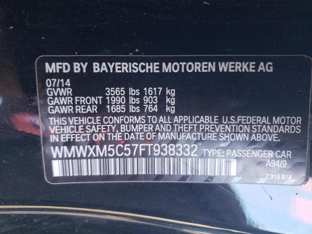WMWXM5C57FT938332 - 2015 MINI COOPER BLACK photo 12
