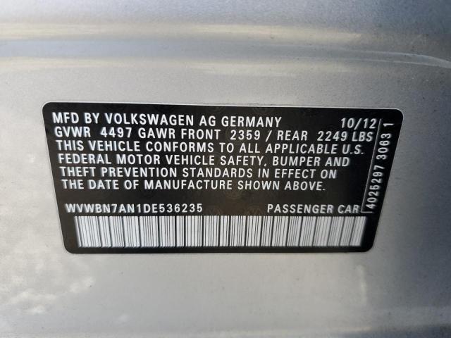 WVWBN7AN1DE536235 - 2013 VOLKSWAGEN CC SPORT SILVER photo 12