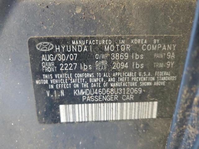 KMHDU46D68U312069 - 2008 HYUNDAI ELANTRA GLS GRAY photo 12