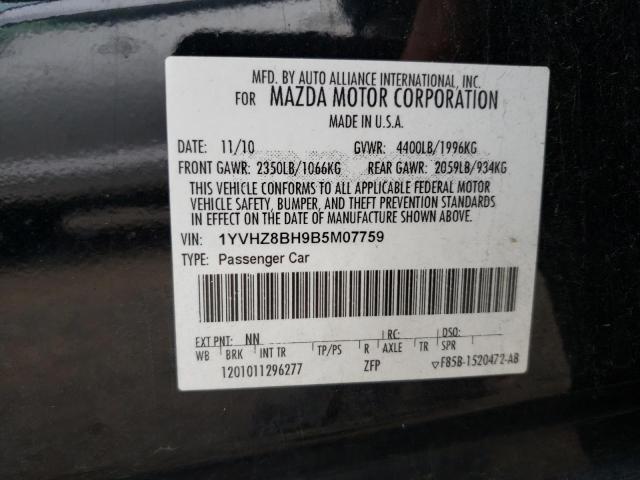 1YVHZ8BH9B5M07759 - 2011 MAZDA 6 I BLACK photo 12