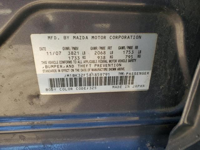 JM1BK32F581859791 - 2008 MAZDA 3 I BLUE photo 12