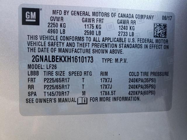 2GNALBEKXH1610173 - 2017 CHEVROLET EQUINOX LS SILVER photo 13