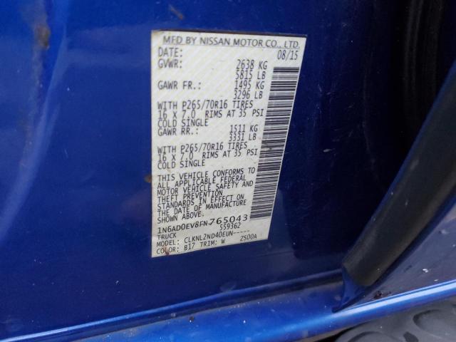 1N6AD0EV8FN765043 - 2015 NISSAN FRONTIER S BLUE photo 12