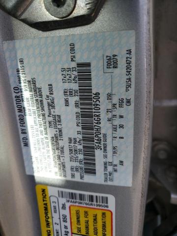 3FA6P0H76GR109506 - 2016 FORD FUSION SE SILVER photo 12