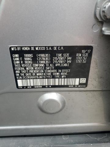 3CZRU6H76JM707452 - 2018 HONDA HR-V EXL SILVER photo 13