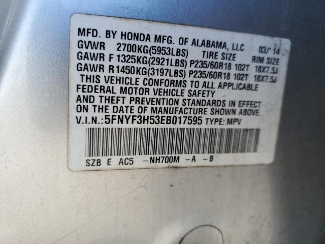 5FNYF3H53EB017595 - 2014 HONDA PILOT EXL SILVER photo 13