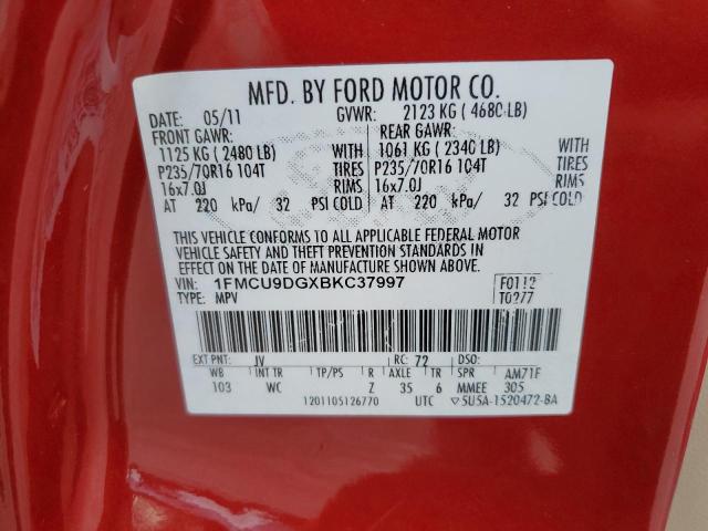 1FMCU9DGXBKC37997 - 2011 FORD ESCAPE XLT RED photo 13