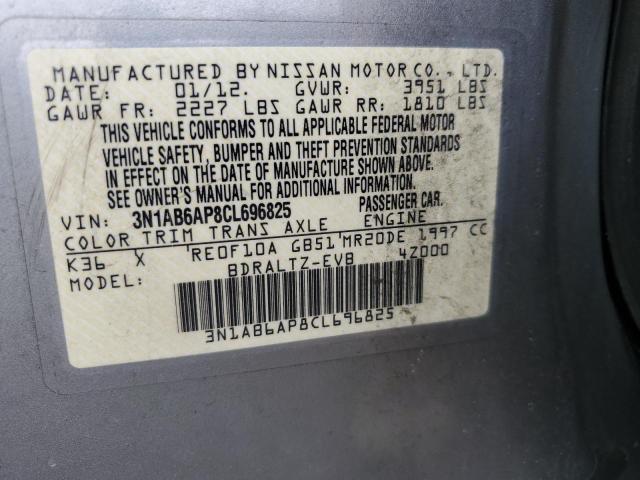 3N1AB6AP8CL696825 - 2012 NISSAN SENTRA 2.0 SILVER photo 12