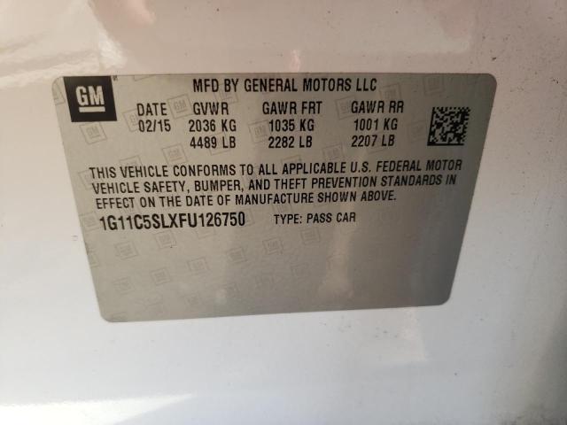 1G11C5SLXFU126750 - 2015 CHEVROLET MALIBU 1LT 白色 照片 12