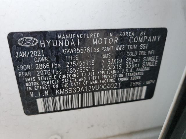 KM8S3DA13MU004021 - 2021 HYUNDAI SANTA FE SEL PREMIUM WHITE photo 14